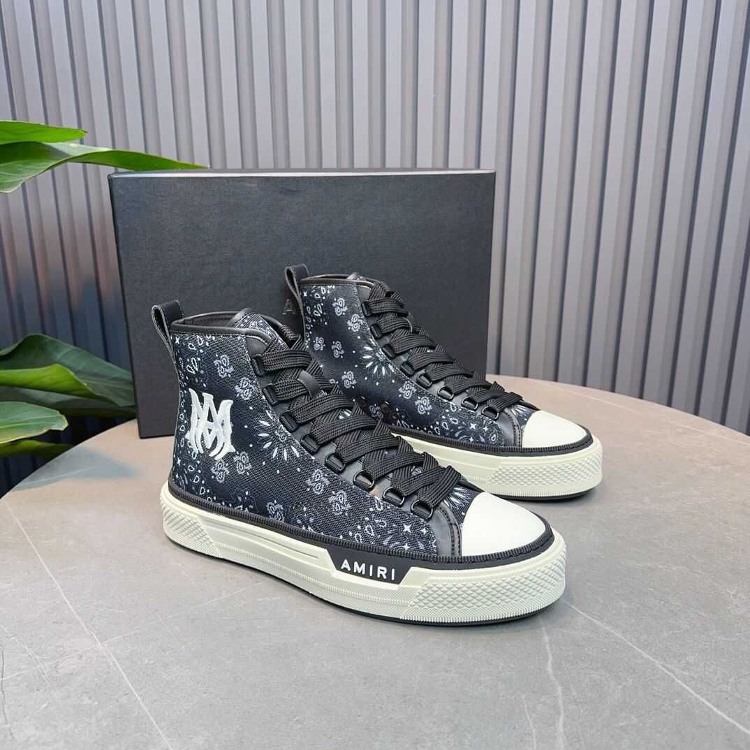 Adidasi Amiri High-Top Court Sneakers - Black/White Premium din Piele