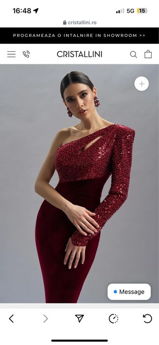 Rochie de seara burgundy cu un umar gol, paiete si margele fine