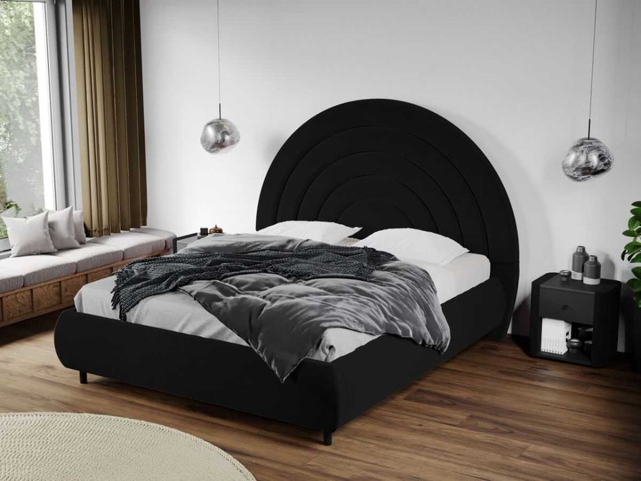 Pat Tapitat Leo Negru Velluto 20 cu tablie semirotunda rabatabil