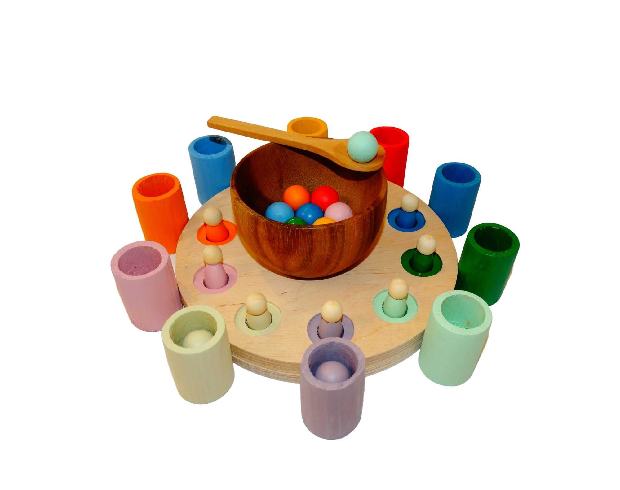 Монтесори  Дървена играчка за сортиране на цветовете + Дървенна кутия