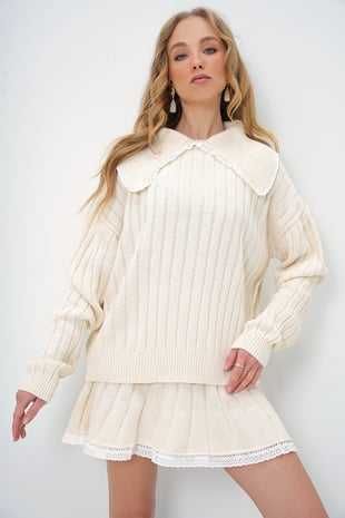 Pulover gros cu guler stil camasa stil zara