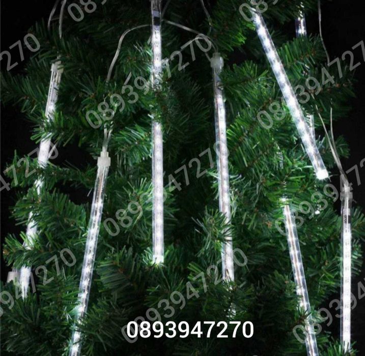 Лед Висулки Падащ Сняг 8Бр.х48см. 3м. Кабел Лампички за Коледна Украса