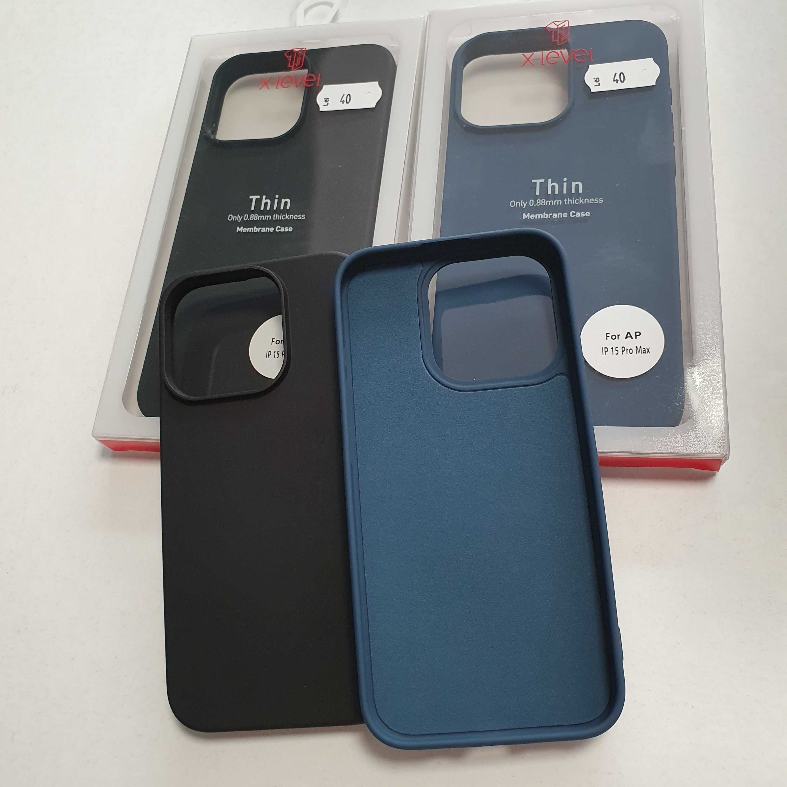 Husa iPhone 15 Pro / 15 Pro Max cu interior catifelat / negru/albastru