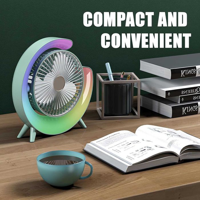 НОВ! USB настолен вентилатор, 3 скорости, 360° въртене, LED осветление