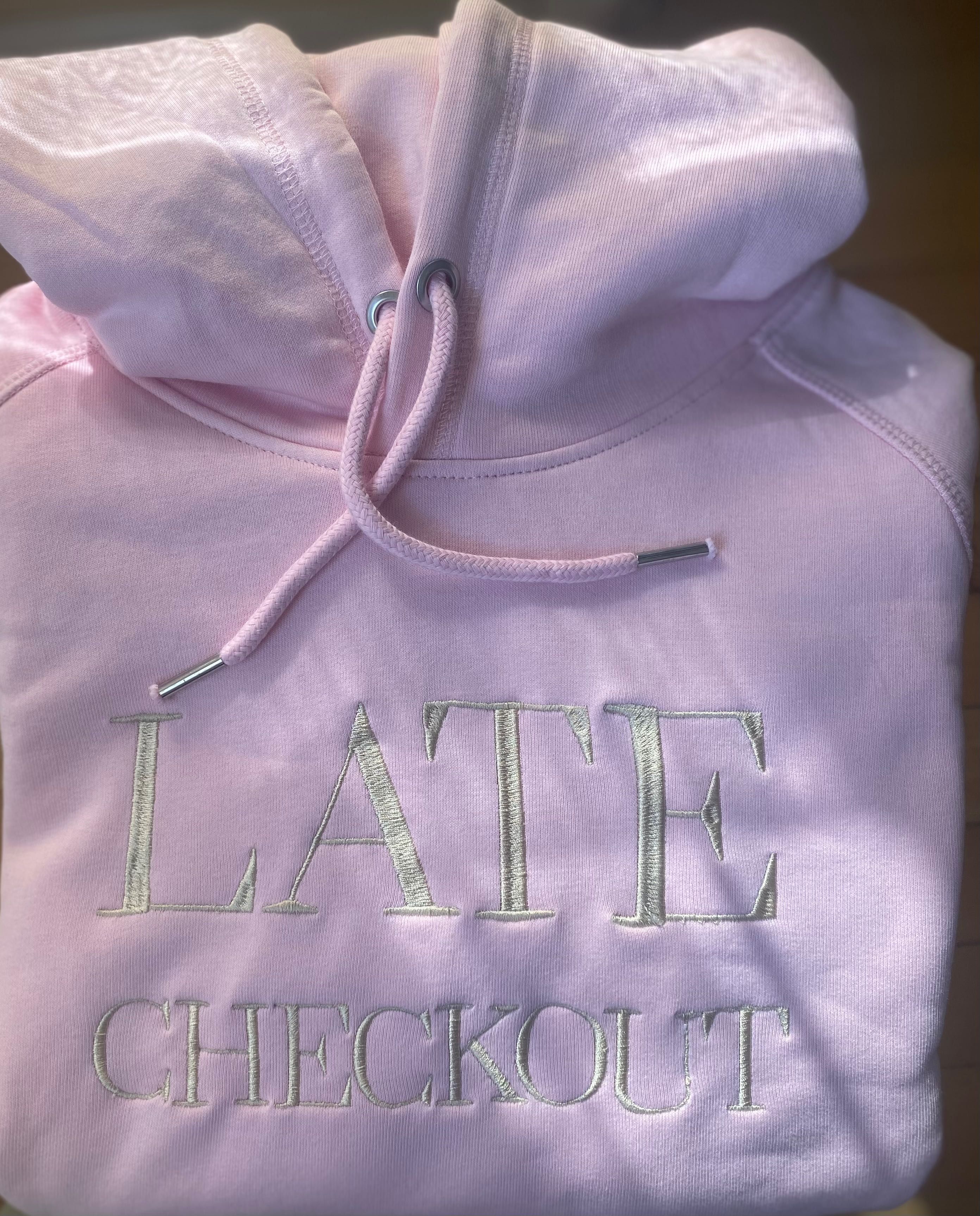 Бродиран суитшърт, бледо розов, ‘Late Checkout’, S размер