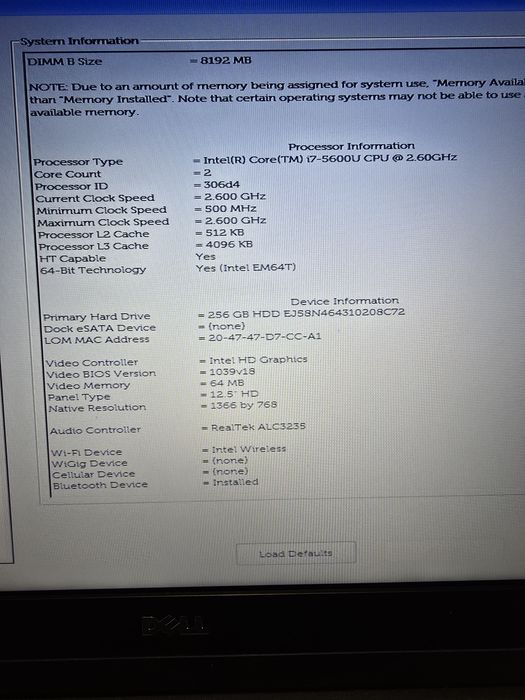 Dell Latitude E7250,Intel Core i7 5600U  2.6-3.2GHz,16GB RAM,256GB SSD