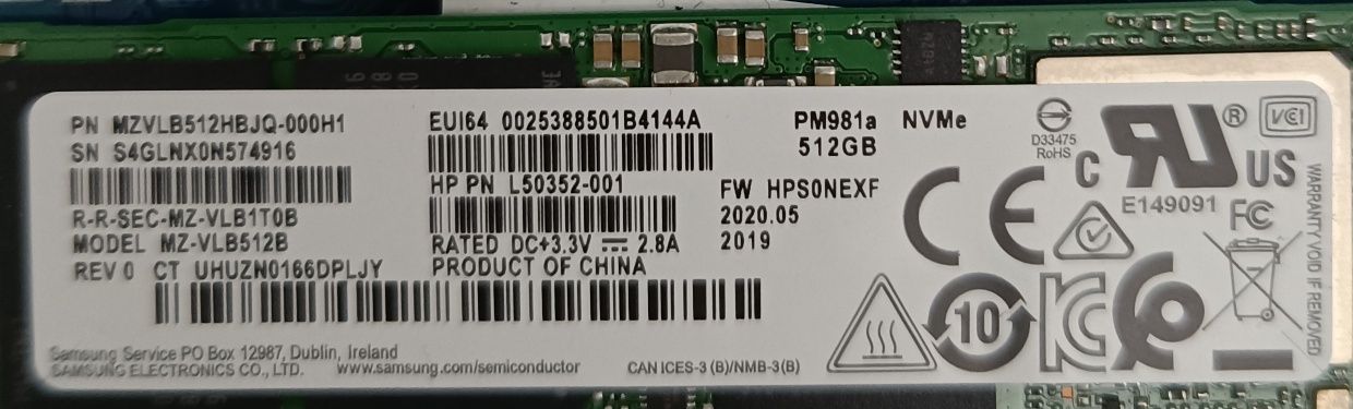 SSD Samsung PM981a si SSD Samsung PM961