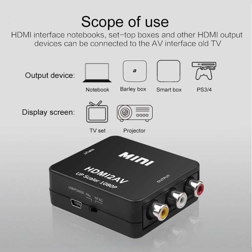 АКТИВЕН преходник HDMI към AV, RCA (чинчове) + Гаранция