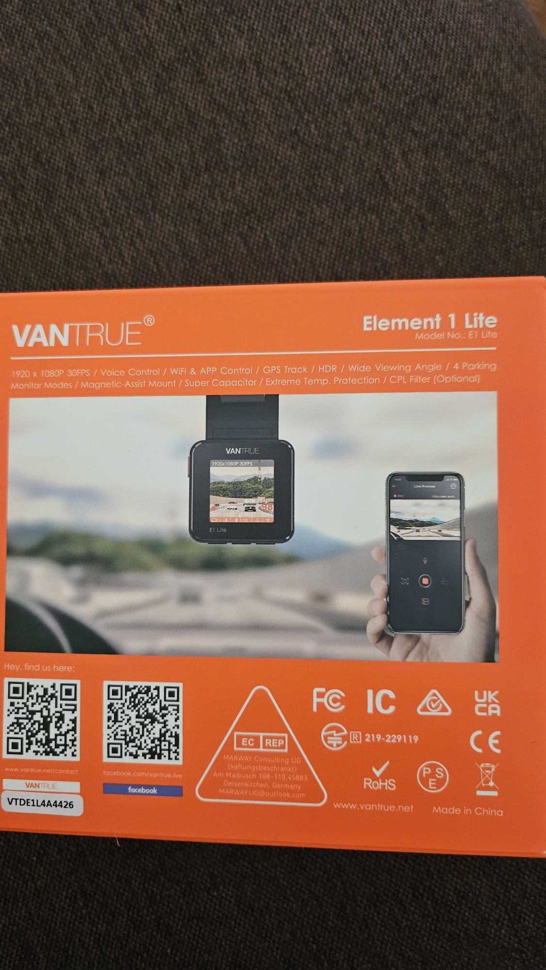 Видеорегистратор Vantrue Element 1 Lite WiFi Dash Cam