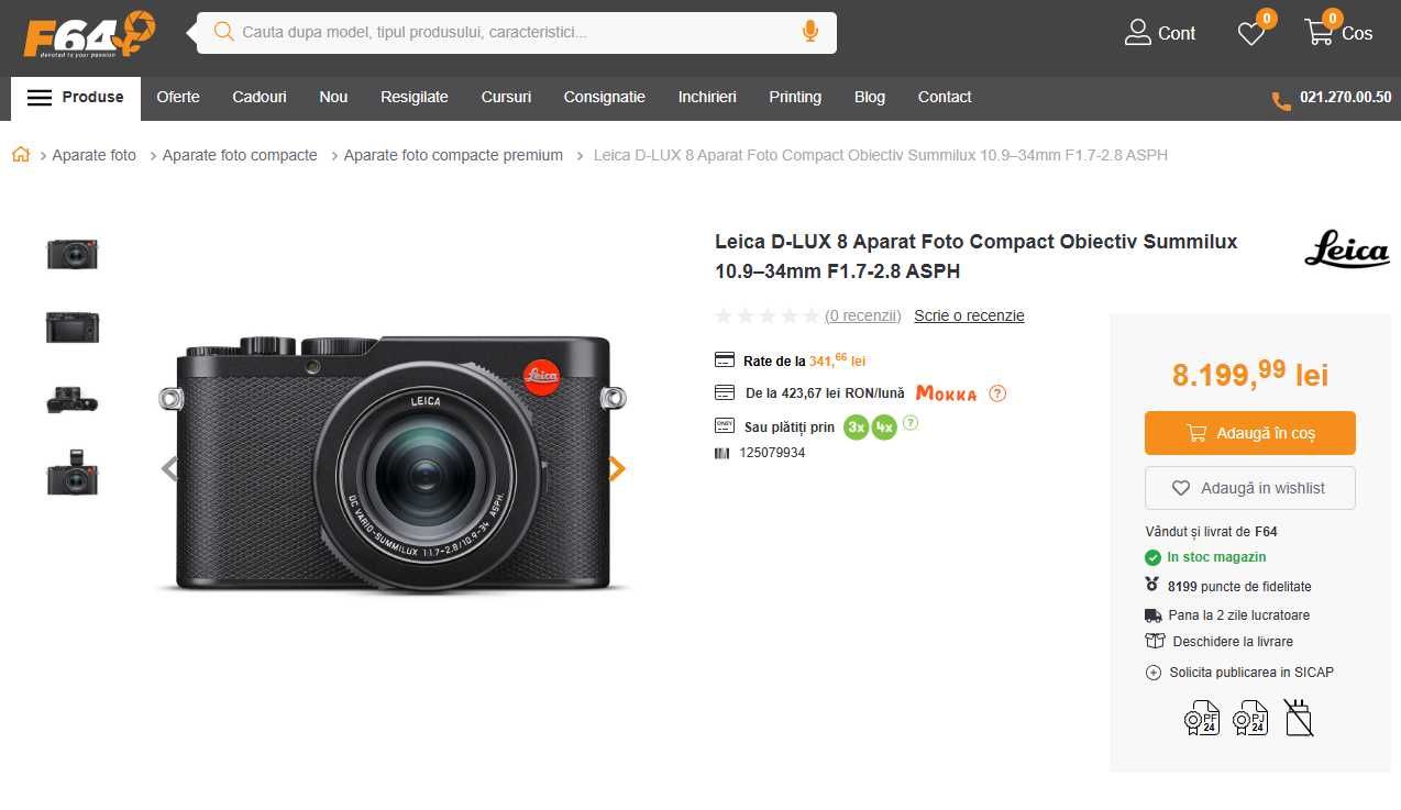 Aparat Foto Compact Leica D-LUX 8 +Summilux 10.9–34mm F1.7-2.8 SIGILAT