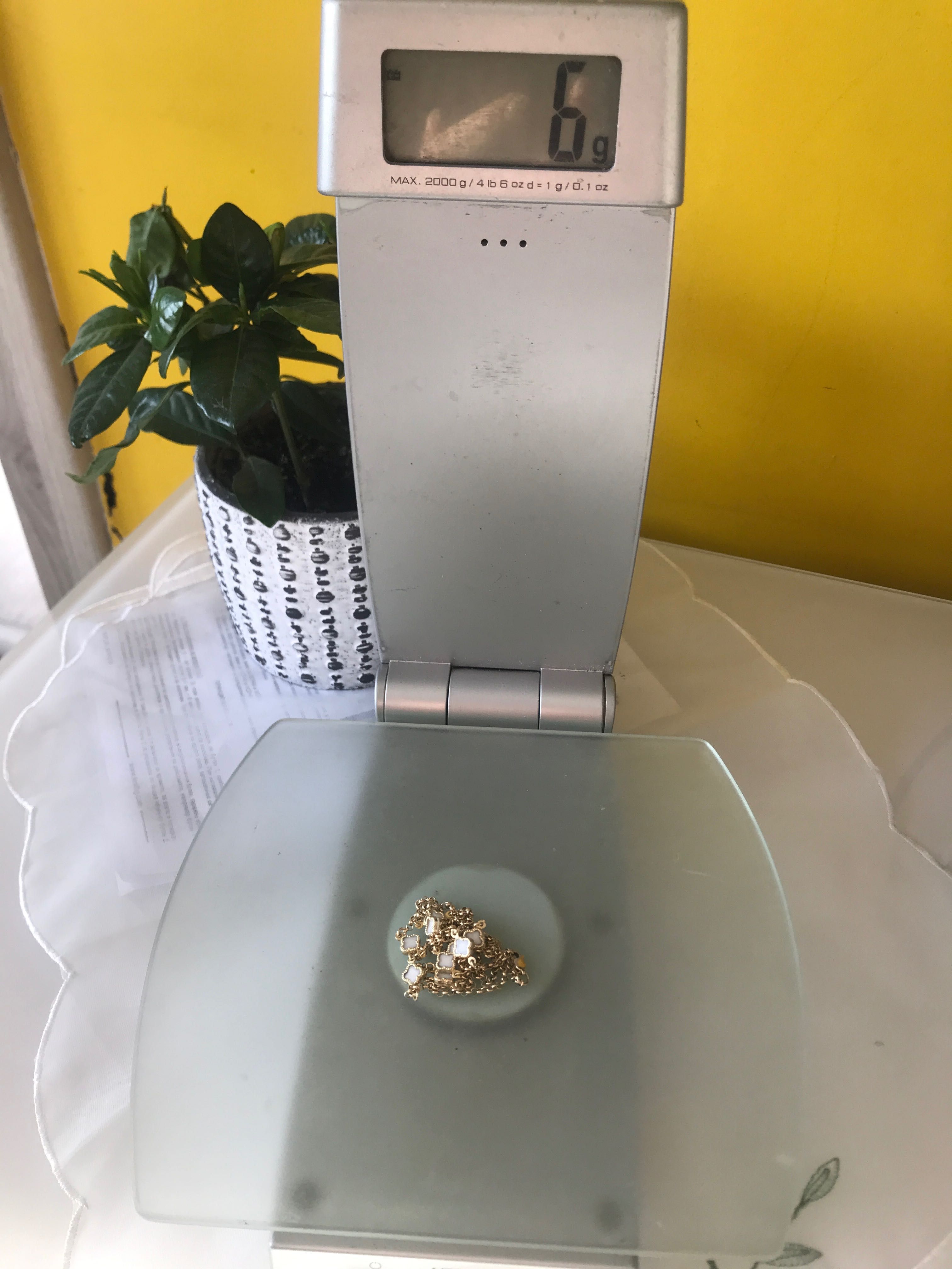 Златно колие+златна гривна Van Cleef с камъни бял седеф