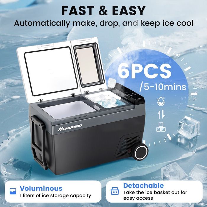 Frigider auto portabil Mudiro 45L cu roți și aparat de gheață - 12V