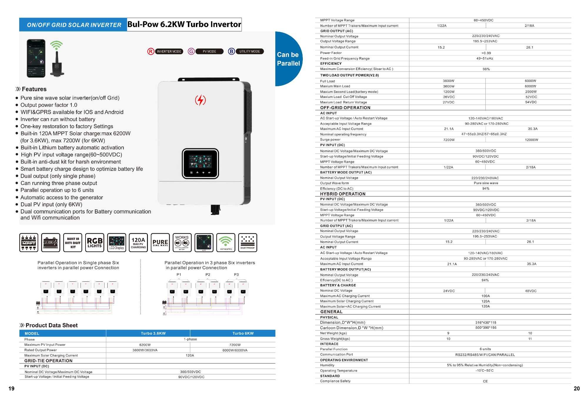Соларна Система 6.5KW Invertor+Батерия EVE 6.5KW + 10x600W Двулицев