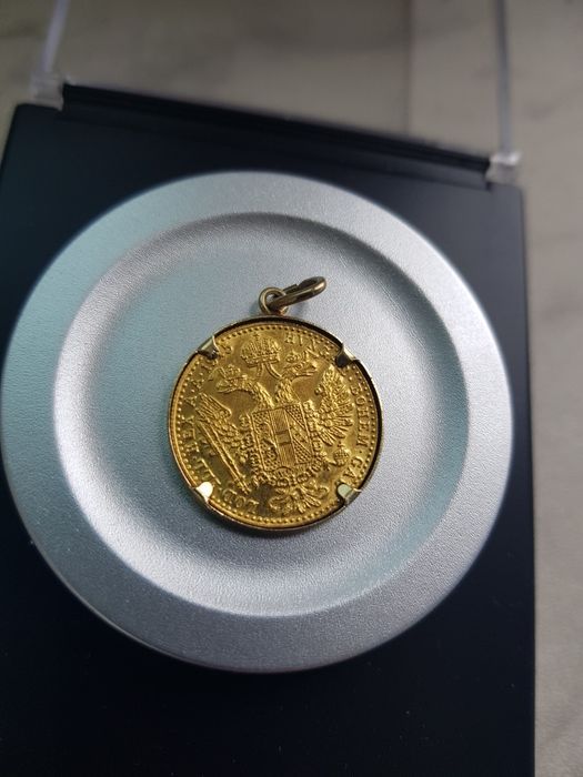 Pandantiv aur medalion moneda 1 dukat 1915 Franz Jozef
