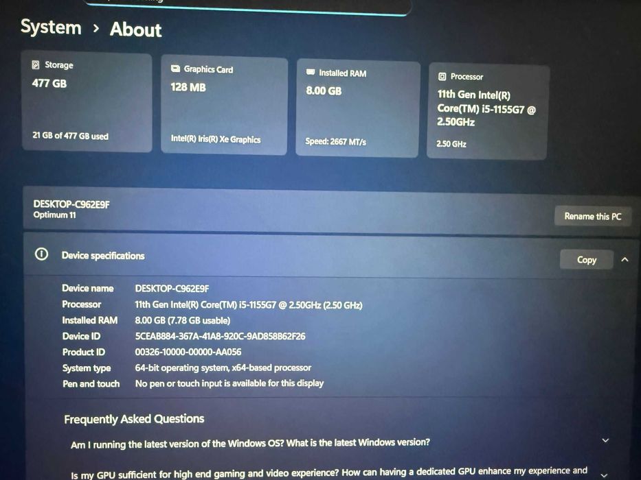 Acer Aspire Vero AV15 FHD IPS-Core i5-1155G7-8GB, 512GB ,Intel Iris Xe