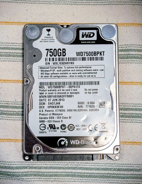 Hard Disk laptop WD Black WD7500BPKT 750GB, 7200rpm, 16MB, SATA 2