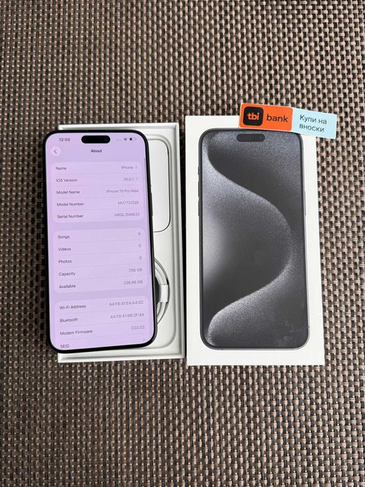 КАТО НОВ! iPhone 15Pro MAX Лизинг от 50лв/м Black Titanium 256Gb черен