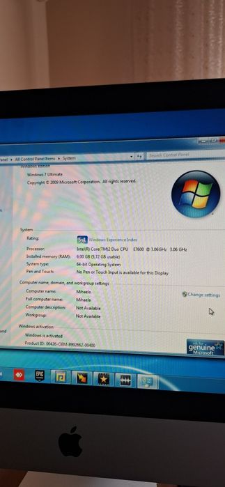iMac Apple All-in-One – Intel Core 2 Duo 3.06GHz / 6GB RAM / Nvidia Ge
