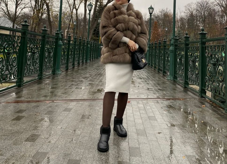 haină autentică din blană de vulpe arctică naturala