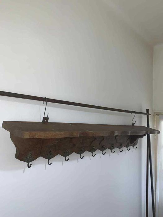 Cuier din lemn masiv cu 10 agatatorii din bronz