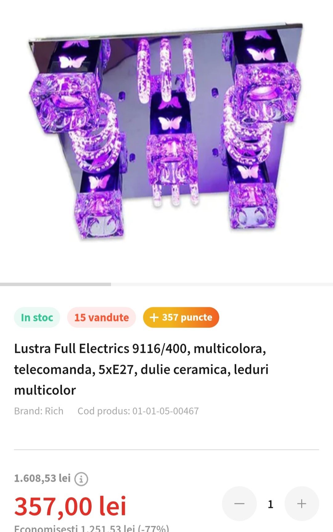 Lustra led multicolor și jocuri de lumini cu telecomanda