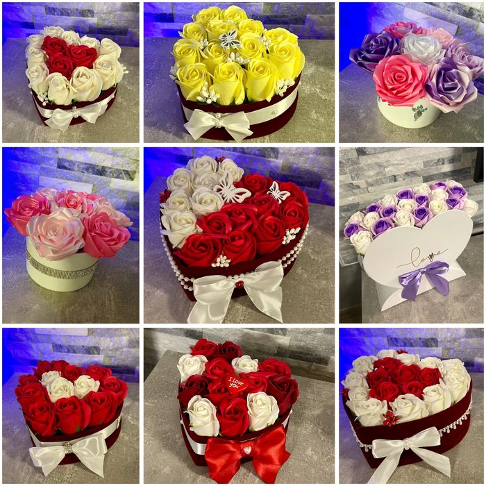 Buchet din trandafiri de sapun sau satin / Aranjamente florale/ dulci