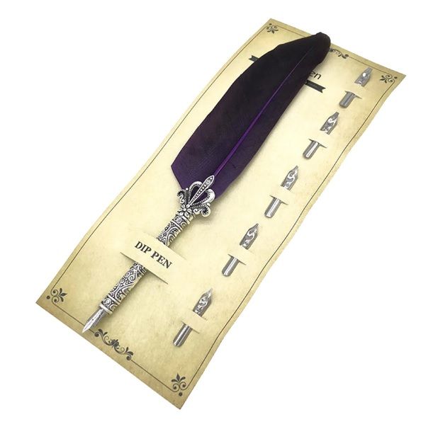 Stilou PENITA caligrafie,ritualuri,cu PANA-5 culori,stil vintage+5reze