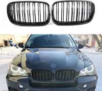 Решетки Бъбреци Черни Двойни за BMW X5 E70 2007-13 X6 E71 2008-14