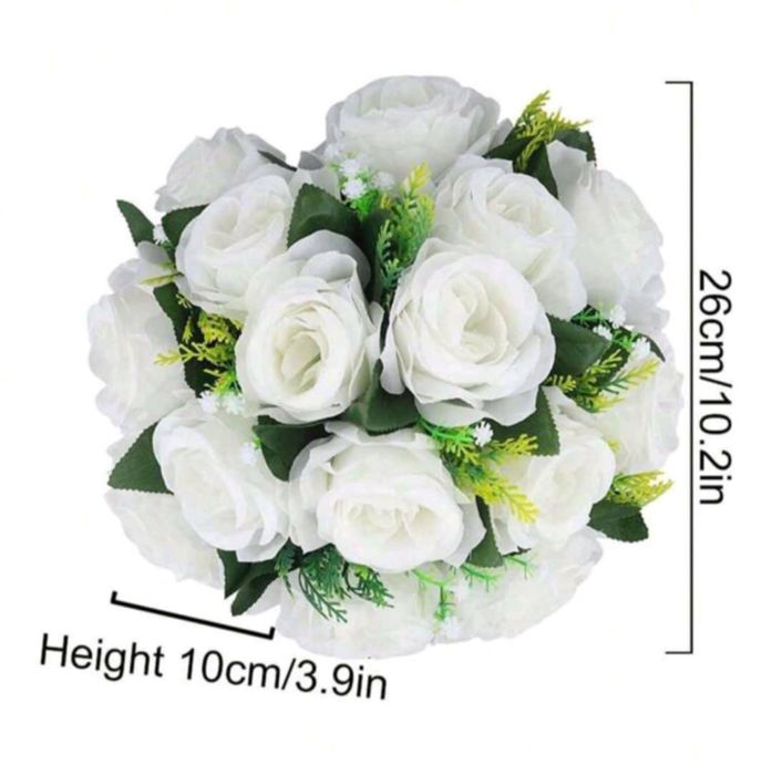 Топка изкуствени цветя рози за украса - цвят кремаво с бяло - 10 броя