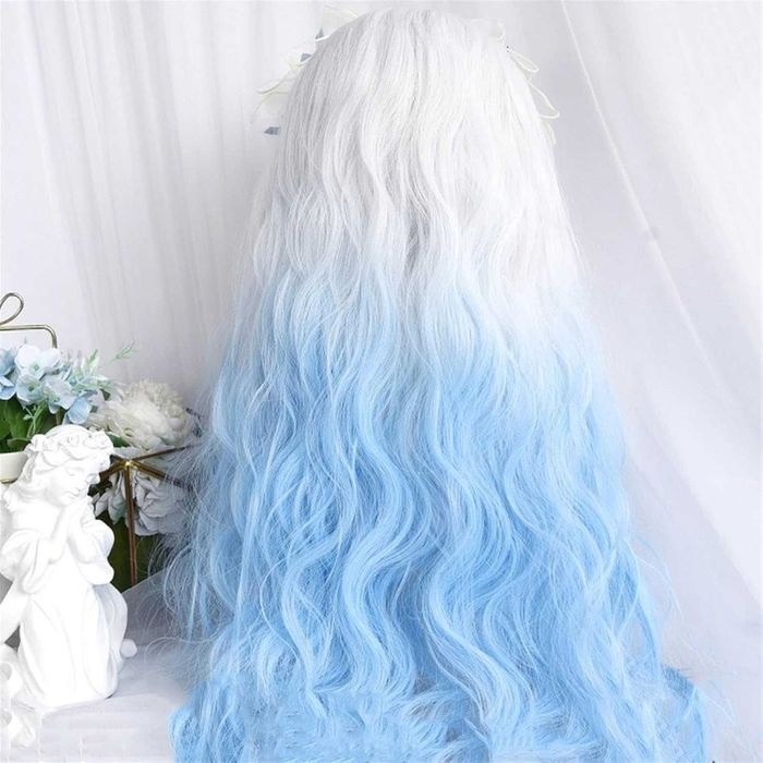 Чуплива аниме омбре перука бяла / синя