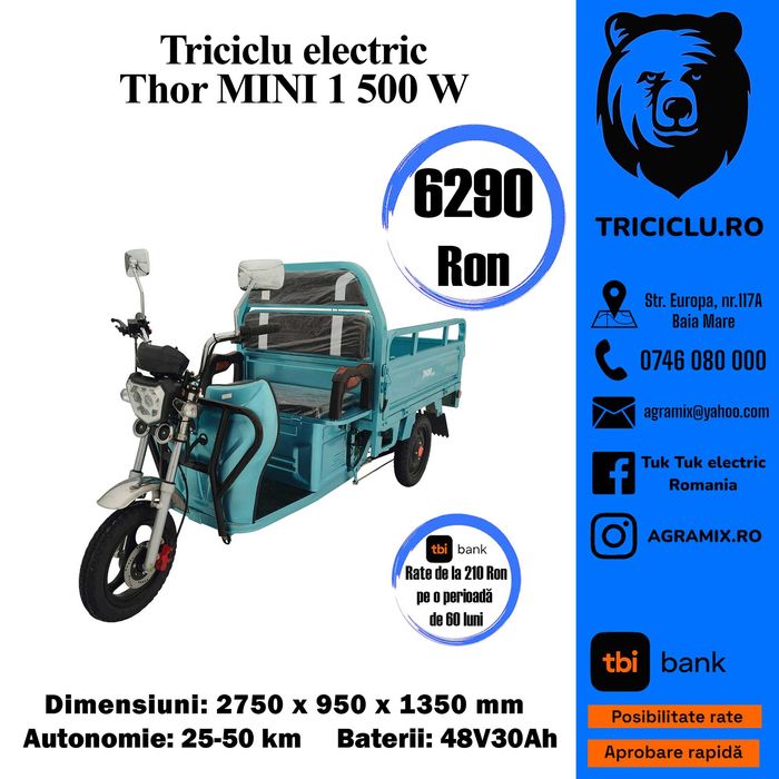 Triciclu electric Thor Mini 1 fara permis 500W nou Agramix