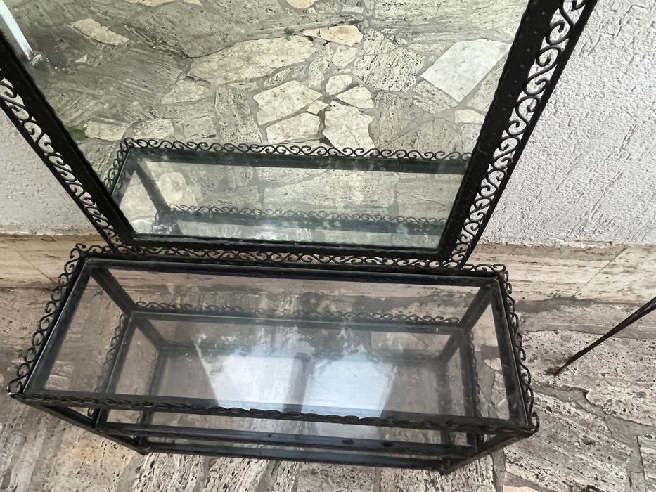 Oglindă și consolă cu 3 etaje cu cadru din fier forjat