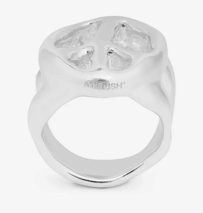 AMBUSH PEACE MOTIF RING L, statement, sterling silver hammered effect