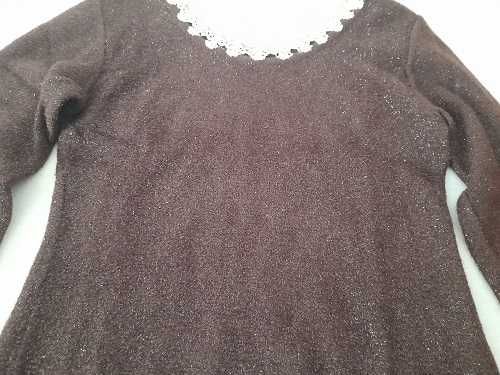 pulover maron 42 cu insertie fir argintiu