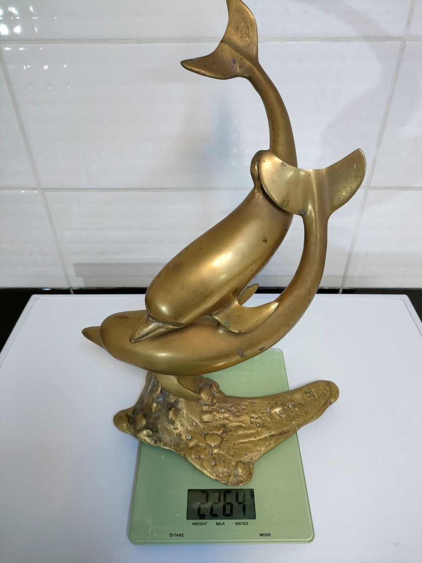 statuie mare delfini bronz alama stare excelenta patina naturala