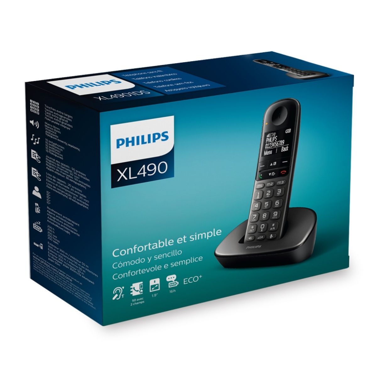 Радиотелефон Philips XL490 с большими клавиатуры мембранной кнопкой