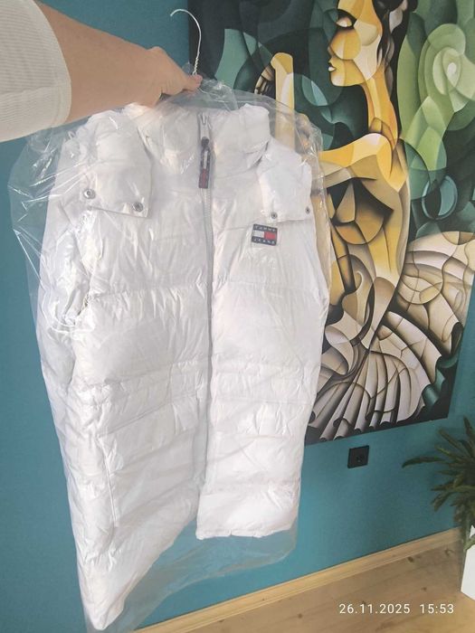 Tommy Jeans midi alaska puffer jacket in white