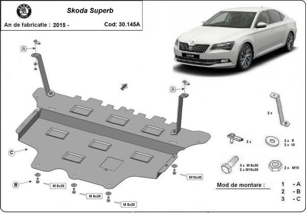 Scut motor metalic pentru Skoda Superb 2001-prezent - otel 2mm