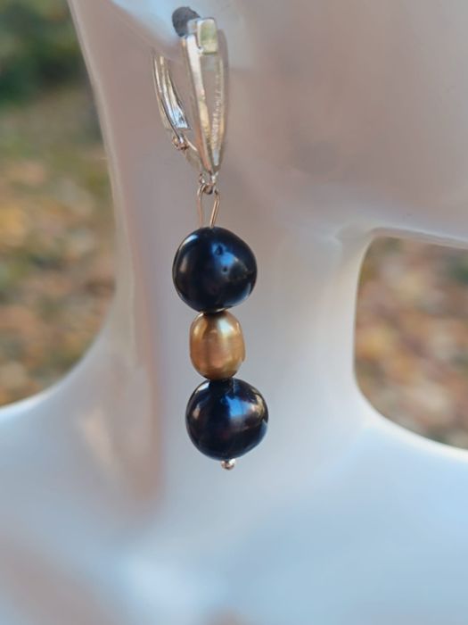 Cercei din argint 925 cu perle culoare neagra si maro, copii