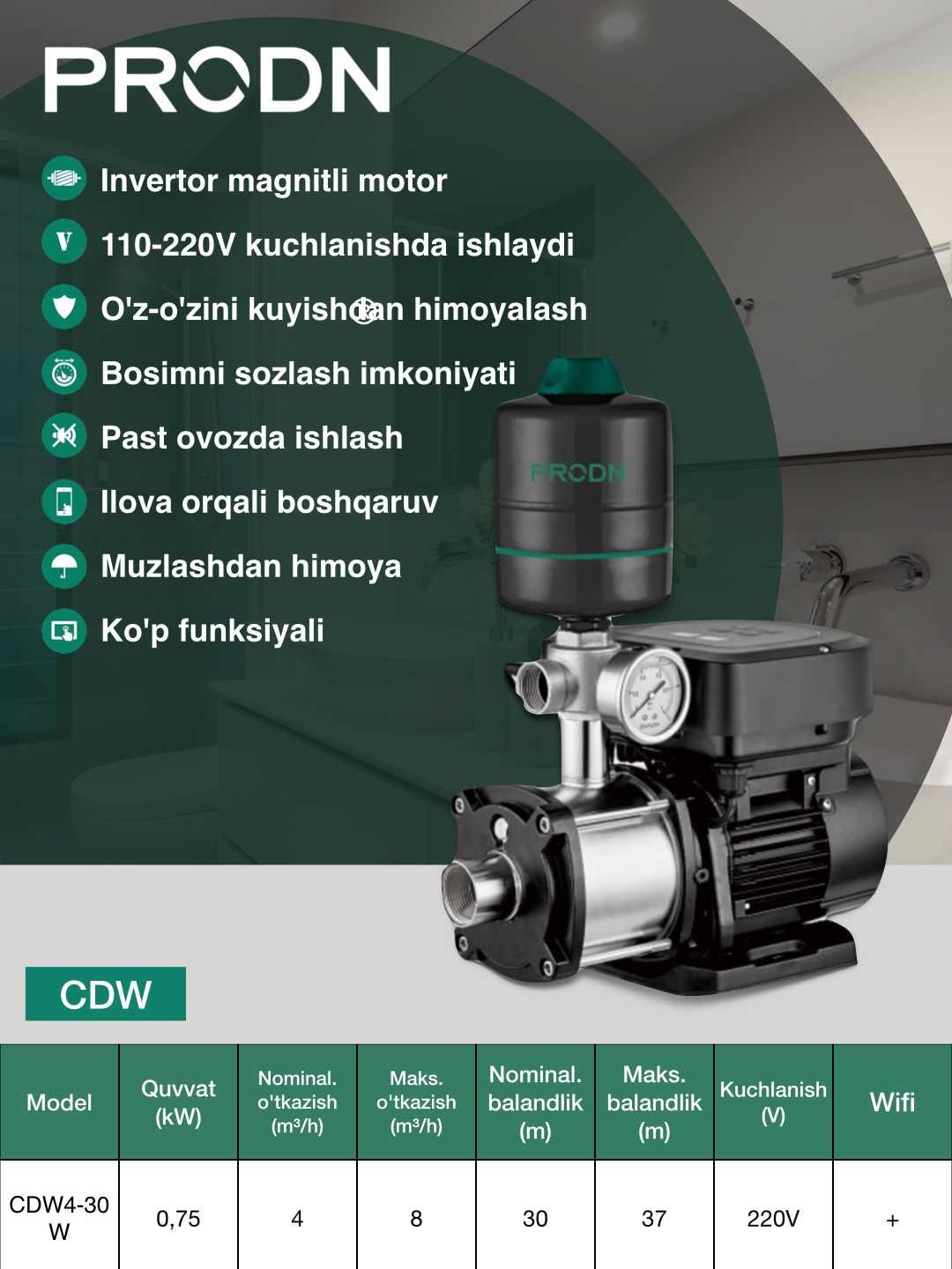 Умный водяной насос Suv nasos Chastotniy CDW4-30W