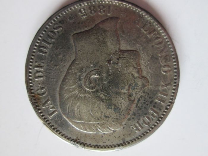1885 SPAIN,сребърна монета, 5 pesetas