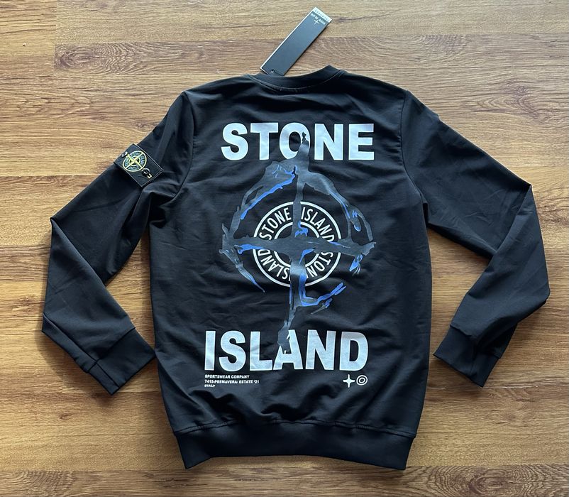 Мъжка,памучна,черна блуза Stone Island с голяма щампа на гърба