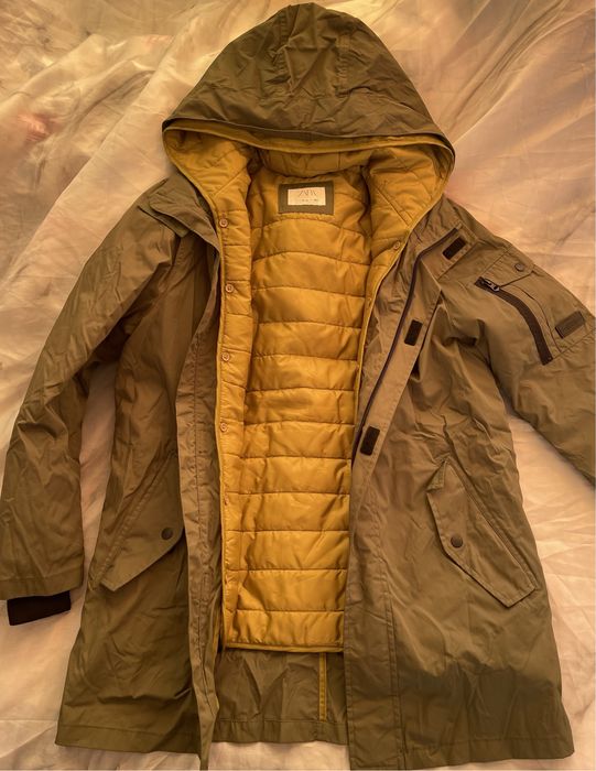 Geaca parka /cardigan  made italy +esarfa matase/zara 164cm/13-14 ani