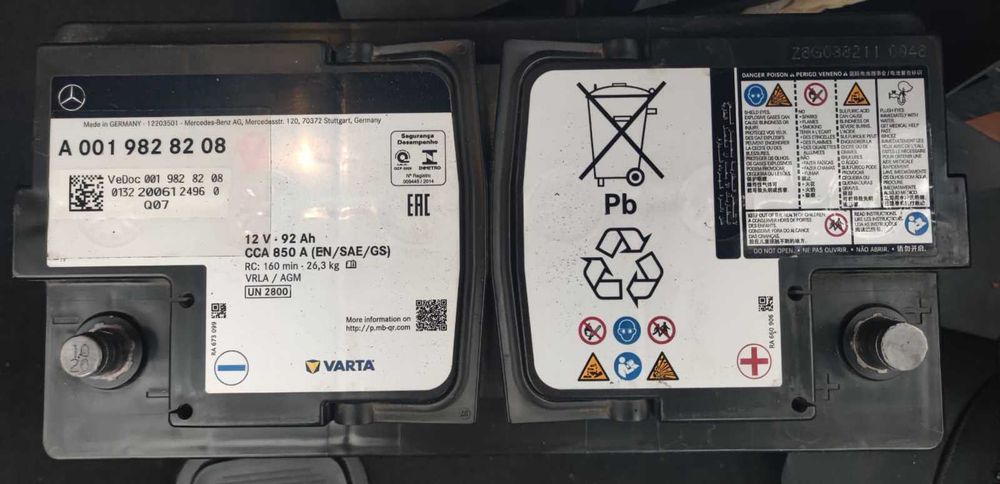 Baterie auto AGM originala Mercedes-Benz,  92Ah, 850A, an 2020