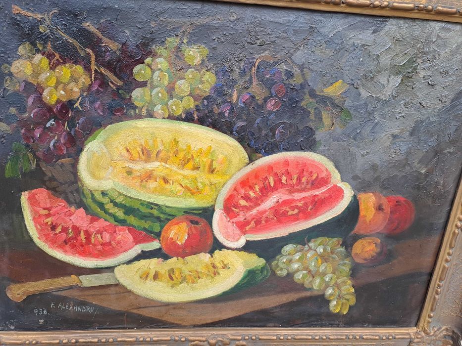 tablou vechi pictura pe panza 87/67 cm semnat F Alexandru datat 1933