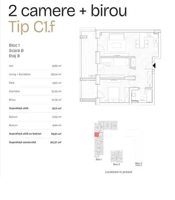 2 camere+ birou- Prima Astera- cesiune antecontract