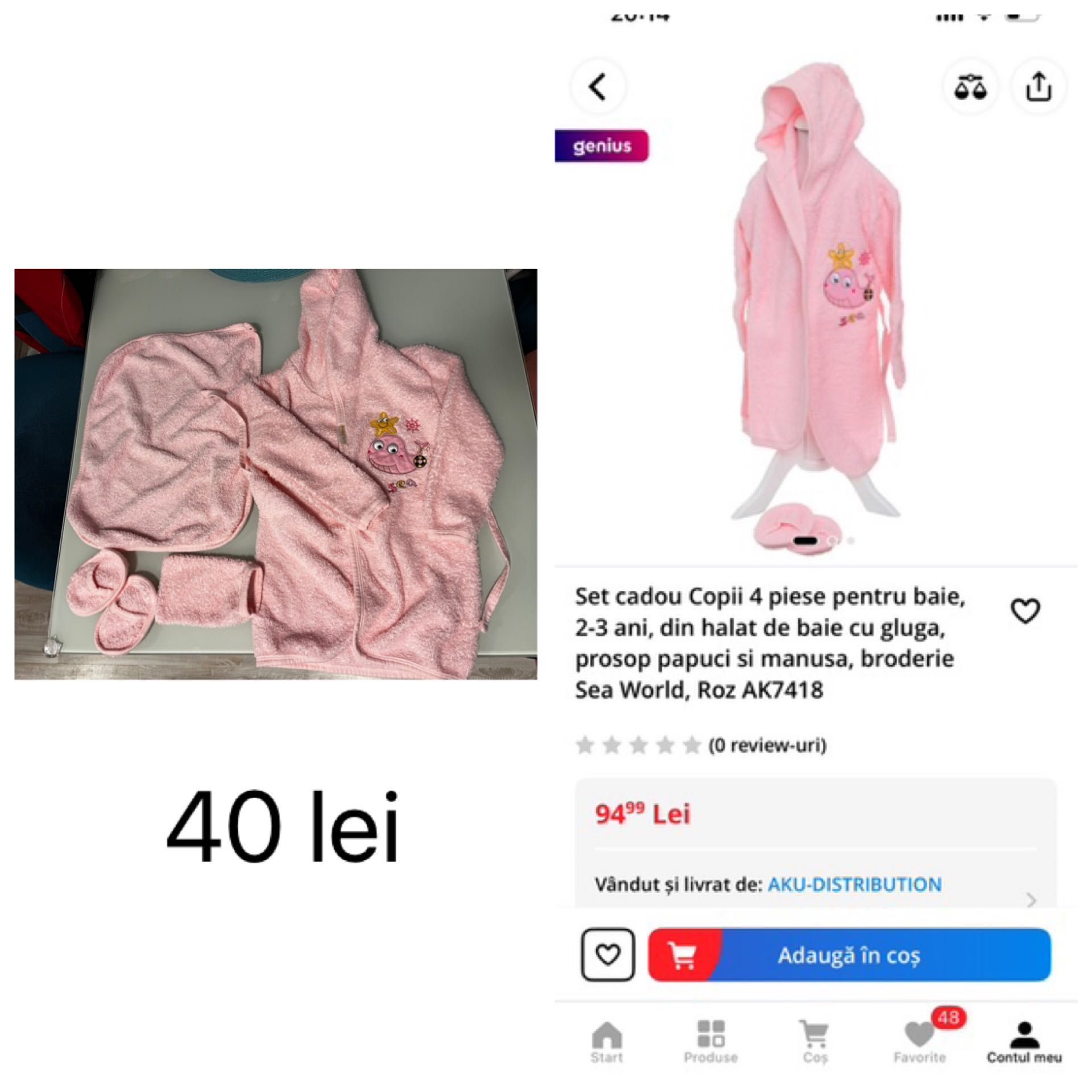 Vand halat de baie fetita 2 ani nou,doar spalat cu papucei