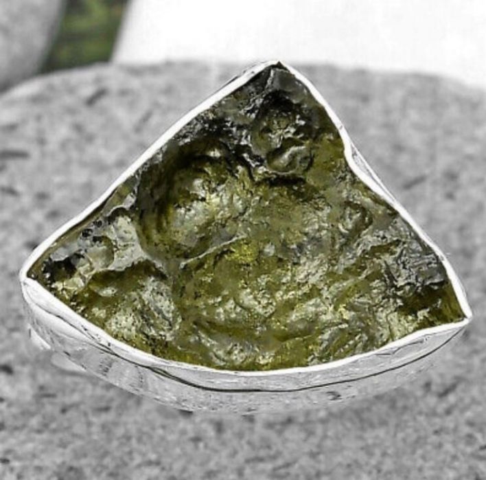 Inel argint moldavite natural și brățară malachit naturala