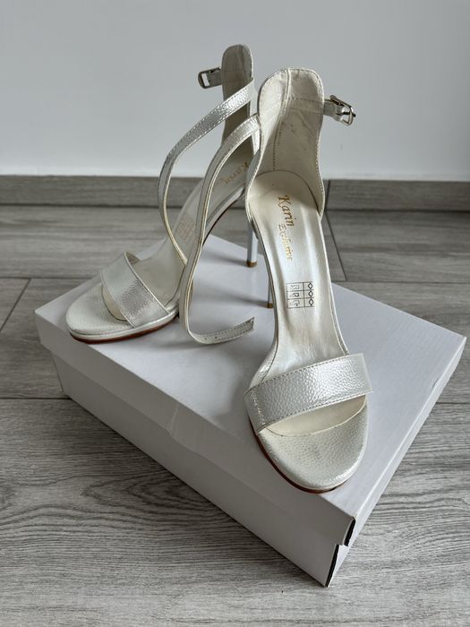 Pantofi eleganti din piele naturala (sandale) albe cununie/nunta