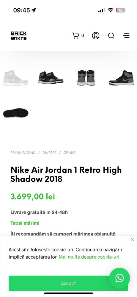 Nike Air Jordan 1 Retro high Shadow 2018 noi